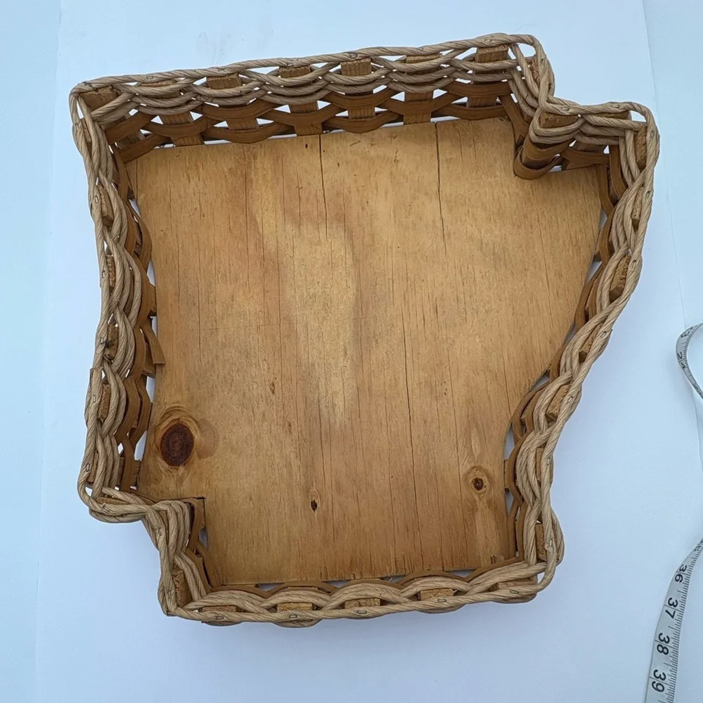 Vintage Woven and Wood Arkansas-Shaped Basket
